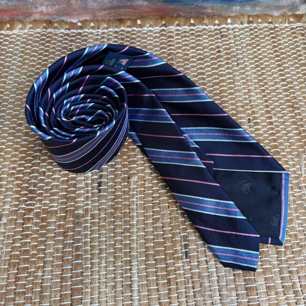 Brooks Brothers Silk Blue White Navy & Pink Diagonal Striped Tie